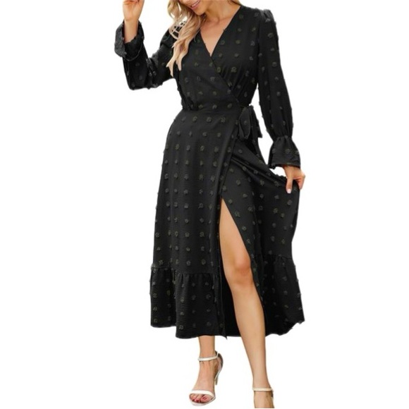 DRESSYSTAR Wrap Ruffle Belted A-Line Boho Beach Party Dress SzM - Picture 2 of 6